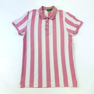Vintage 90s Benetton stripe polo Athletic prep womens cotton shirt Medium pink